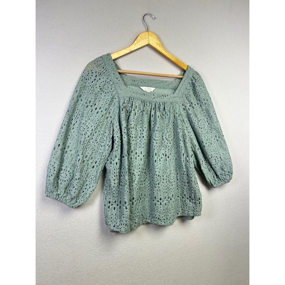 LC Lauren Conrad Square Neck Eyelet Puff Sleeve‎ Blouse Mint Green Size M - Picture 10 of 10
